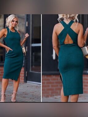 LE LIS Call Me Maybe Sweater Dress M Date Night Cocktail Open Back